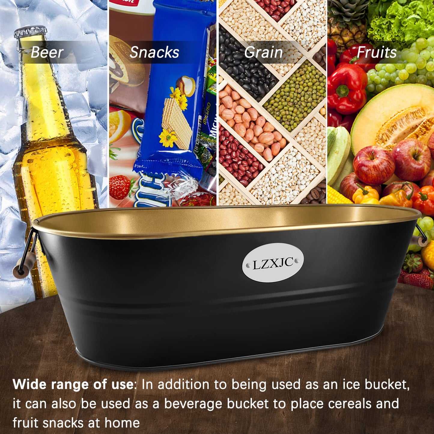 9 Gallons Gold Large Ice Bucket,Ice Bucket for Cocktail Bar,Ice Buckets for Parties,Galvanized Tub,Large Beverage Tub for Home Kitchen Outdoor