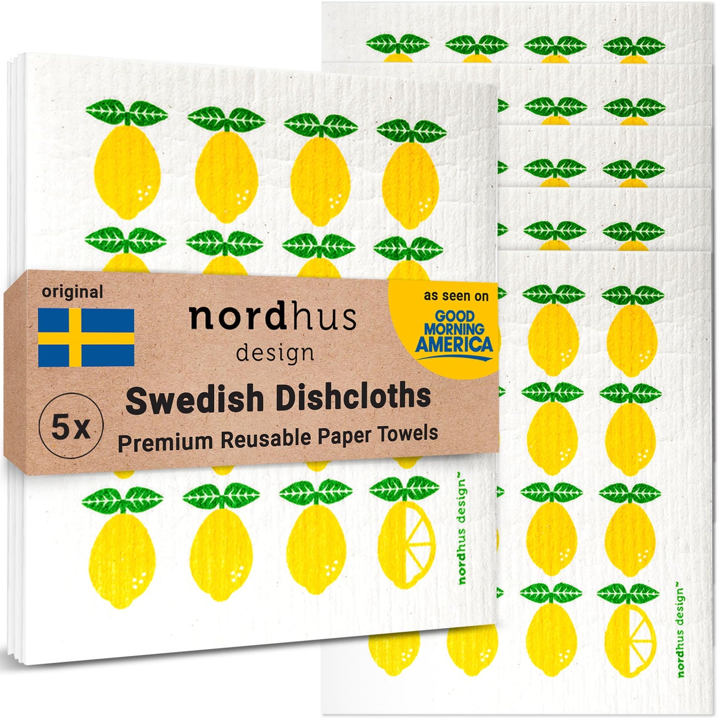 Nordhus Design Swedish Dishcloths for Kitchen, 10 Cloths, Made in Sweden - Reusable, Washable Cellulose Cotton Kitchen Cloths - Replace Paper Towels, Wipes, Sponges, Dish Rags