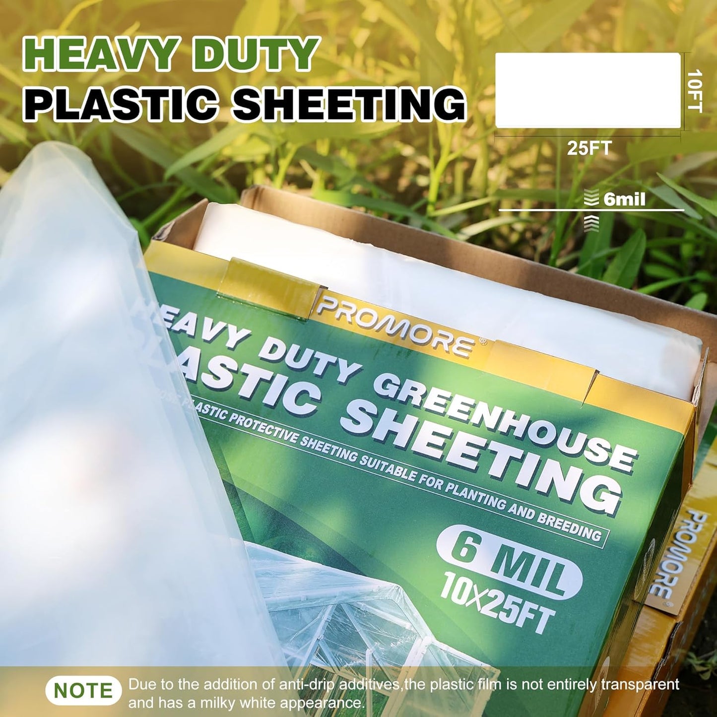 6 Mil Greenhouse Plastic Sheeting Clear, Heavy Duty Polyethylene Film, UV Resistant, Tear-Proof, for Garden, Agriculture, Painting, Floor Protection