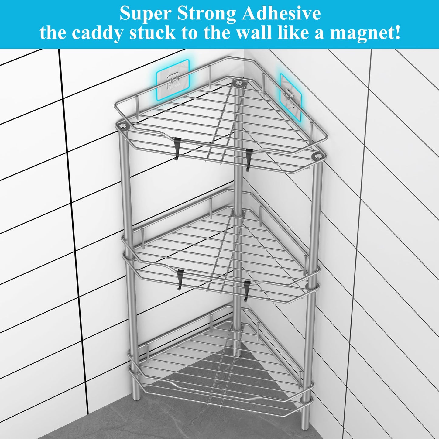 4 Tier Floor Standing Corner Shower Caddy Organizer Shelf with Hooks