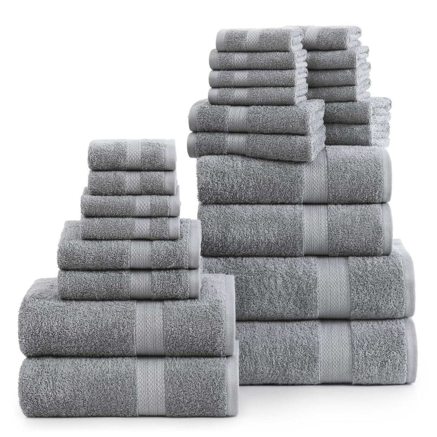 LANE LINEN 24 Piece Bathroom Towels Set - 100% Cotton Bath Towel Sets, 4 Bath Towels Extra Large, 2 Bath Sheets, 6 Hand Towels for Bathroom, 8 Face Wash Cloth, 4 Fingertip Towels - White Towels