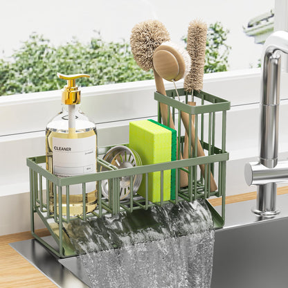 Kitchen Sink Caddy Organzier with High Brush Holder, Sponge Holder for Sink, 304 Rustproof Stainless, Kitchen Countertop Soap Dispenser Organizer, Kitchen Decor and Accessories