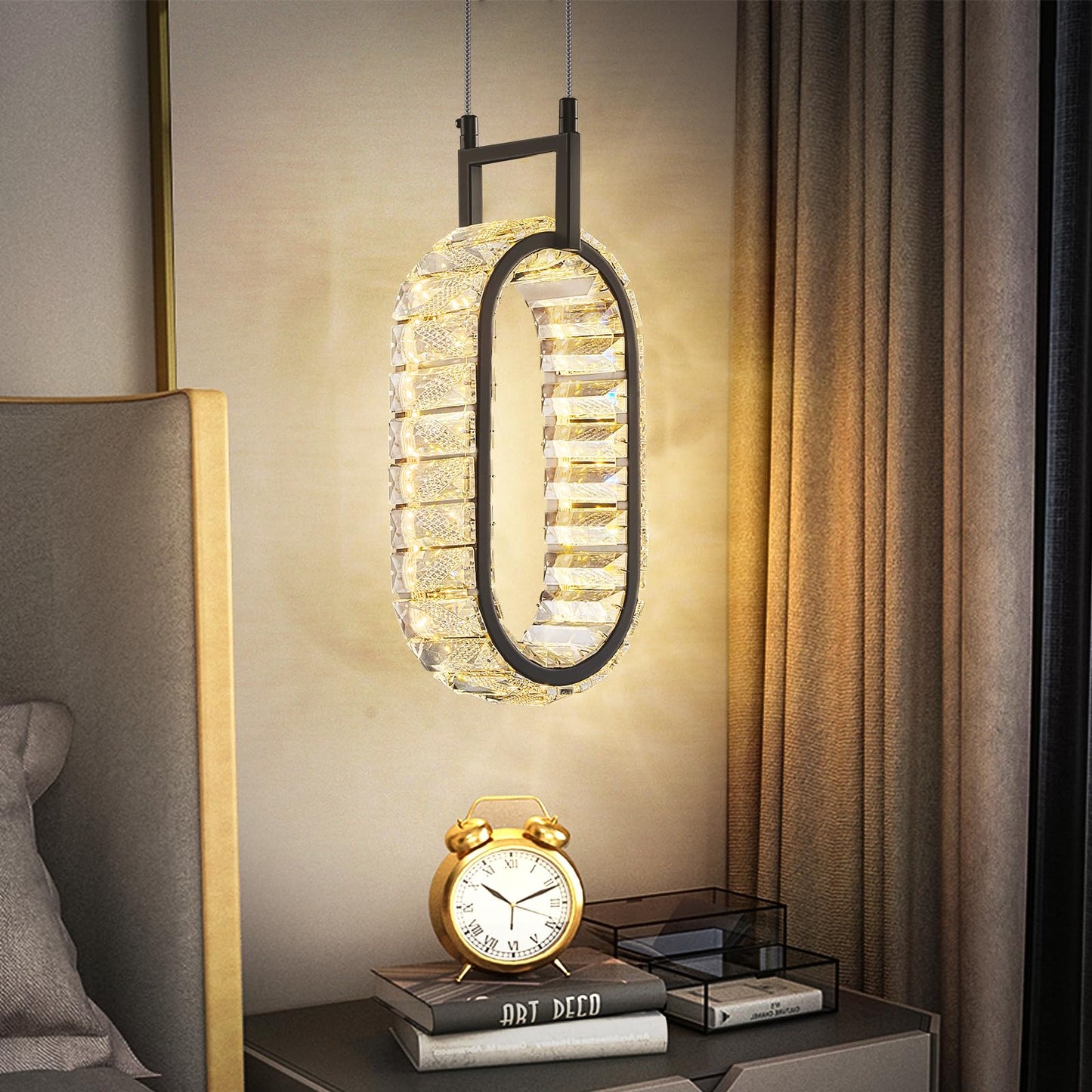 Mini-Leuchte für Kücheninseln, moderne LED-Pendelleuchte aus Kristall, rechteckiger Kronleuchter in Gold für Esszimmer, Wohnzimmer, Küche, Schlafzimmer, Bar (1 Stück) 