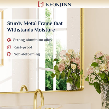 Keonjinn Black Mirror for Bathroom Sink, 24 x 30 Inch Sandblasted Finish Aluminum Wall Mirrors, Matte Black Rectangle Farmhouse Mirror with Shatterproof HD Tempered Glass, Anti-Rust Metal Frame