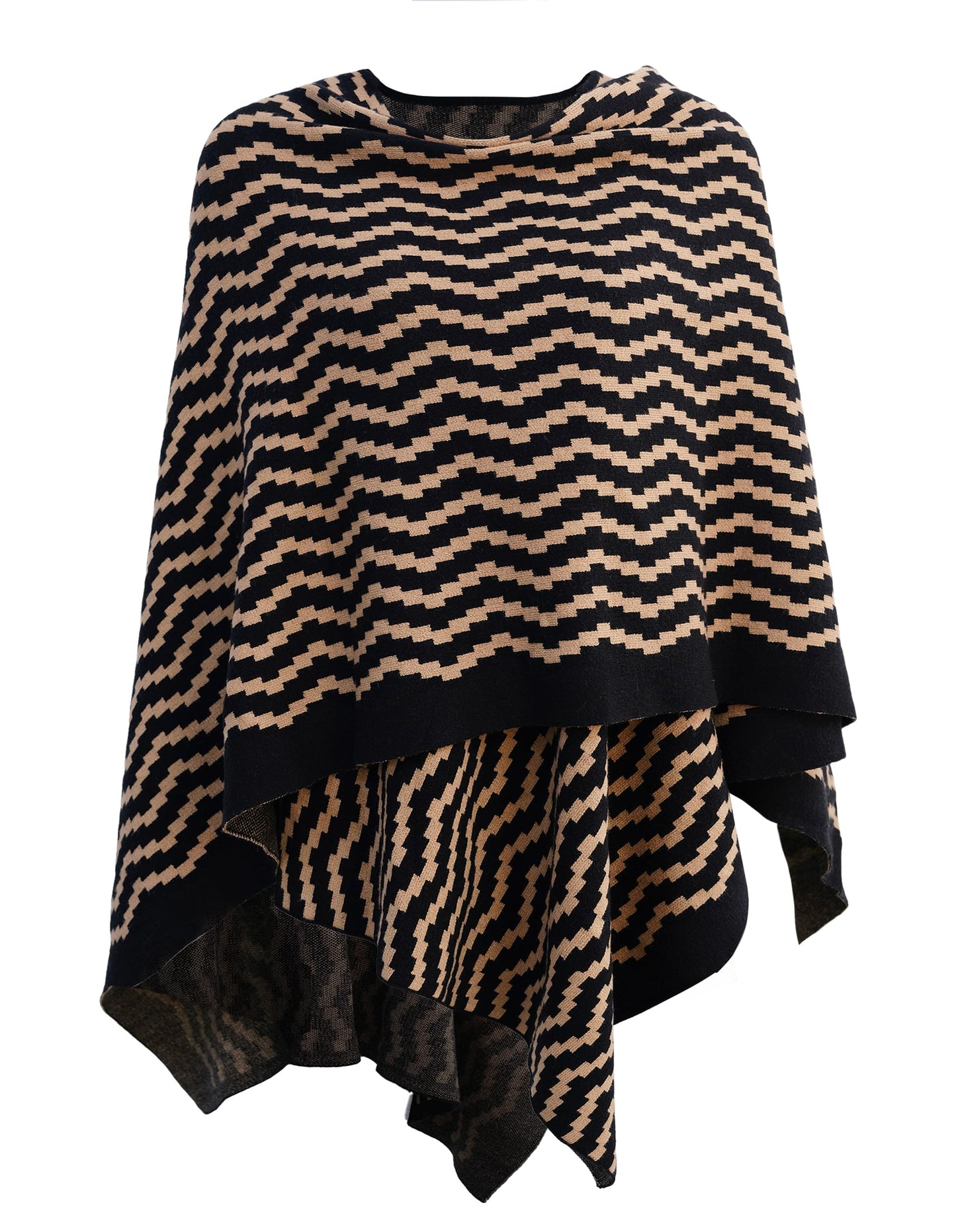 PULI Femmes Grand Poncho Croisé Sur Le Devant Pull Enveloppant Topper Tricoté Élégant Châles Cape pour l'Automne Hiver