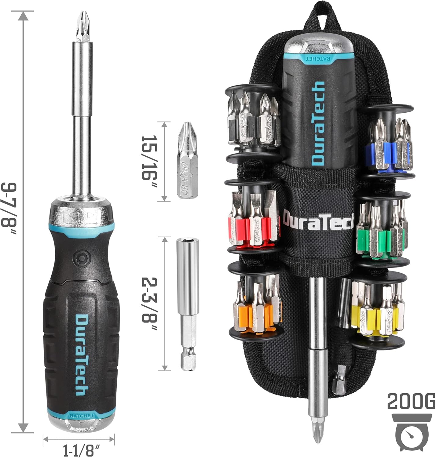 Tournevis à cliquet multi-embouts DURATECH, 38 pièces, tournevis magnétiques avec poignée de rangement pour embouts, fente/Philips/Pozi/Torx/Hex/Carré 