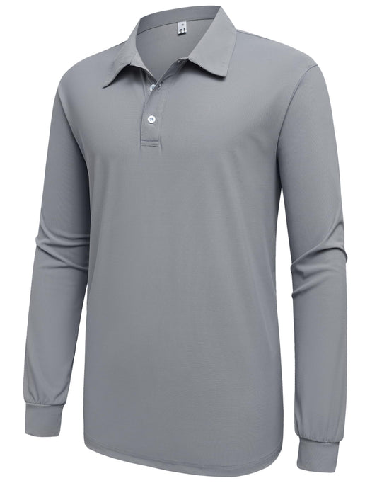 Men’s Polo Shirt Long Sleeve Golf Collared Shirts Quicky Dry Moisture Wicking Performance Lightweight Soft Polo