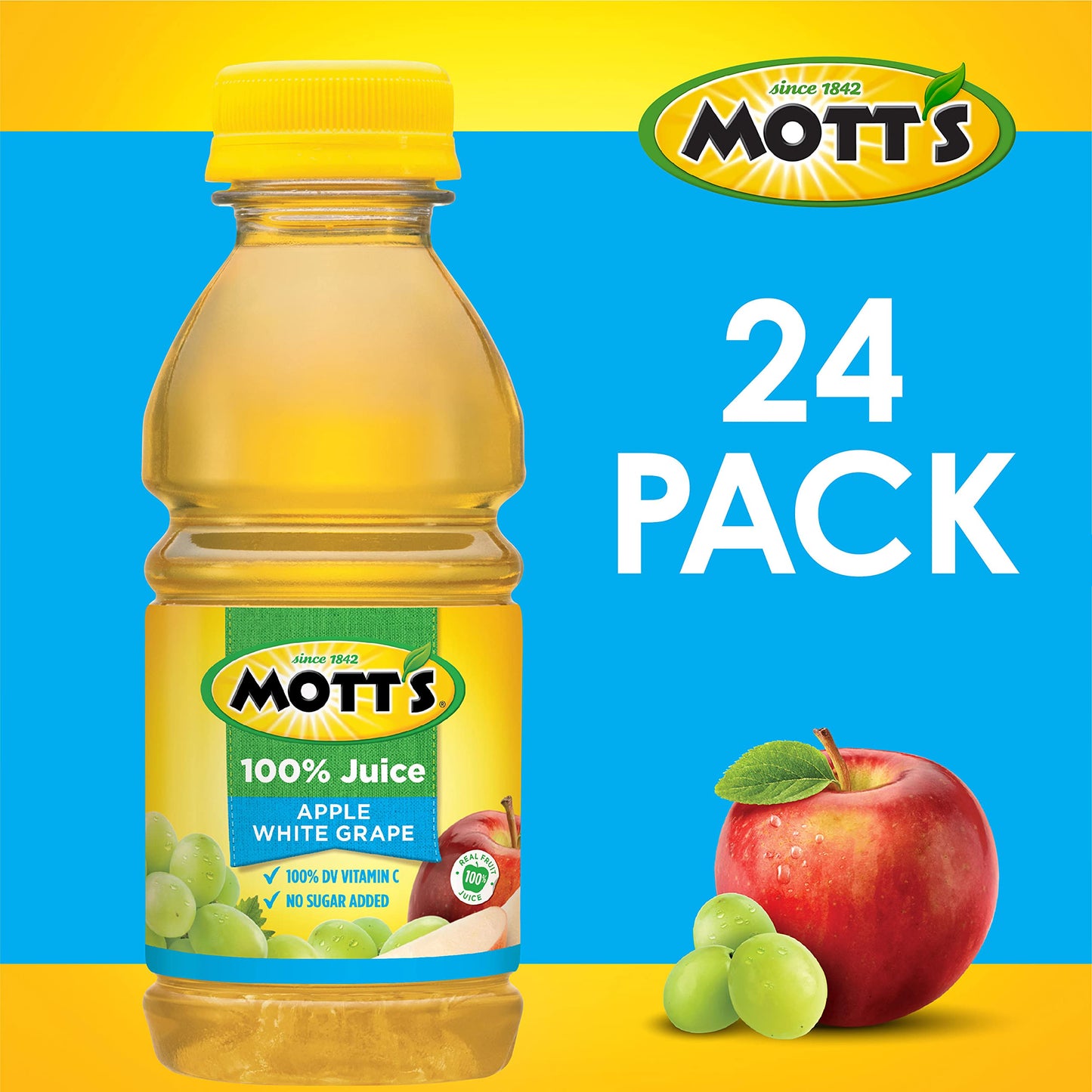 Mott's 100 % Original Apfelsaft, 8-fl-oz-Flaschen, 24 Stück (4 Packungen mit 6 Stück), 2 Portionen Obst, 100 % Fruchtsaft, glutenfrei, koffeinfrei, koscher, enthält keine künstlichen Farbstoffe oder Süßstoffe 