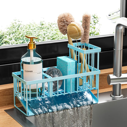 Kitchen Sink Caddy Organzier with High Brush Holder, Sponge Holder for Sink, 304 Rustproof Stainless, Kitchen Countertop Soap Dispenser Organizer, Kitchen Decor and Accessories