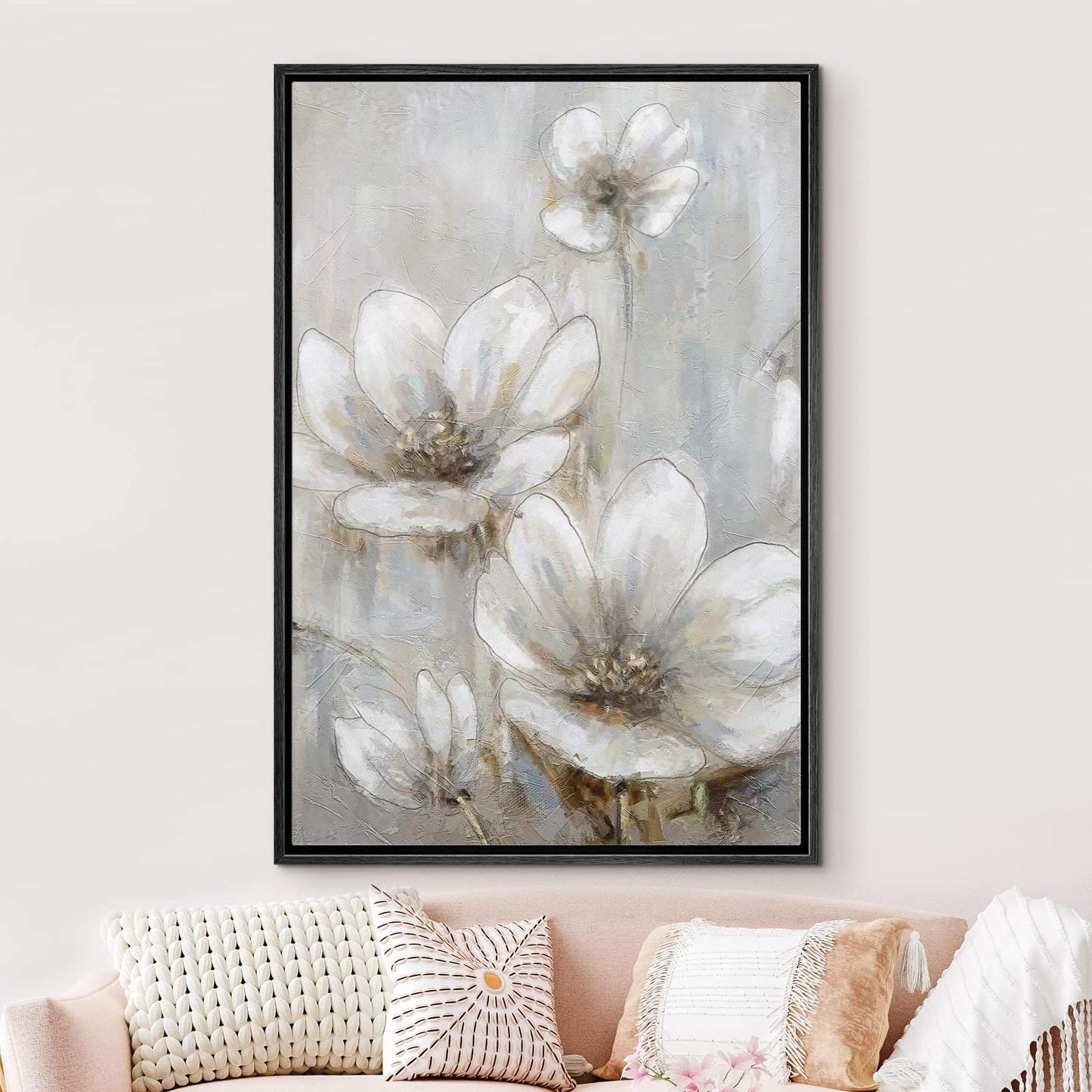 Canvas Print Wall Art White Gold Close Up Garden Carnation Flower Plant Nature Wilderness Illustrations Modern Art Farmhouse/Country Rustic Relax/Calm for Living Room, Bedroom, Office - 16"x24"