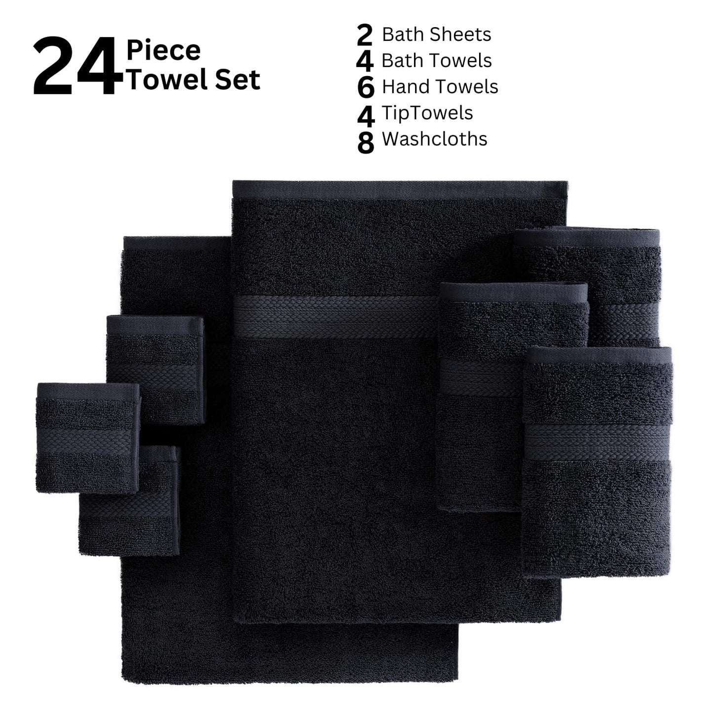 LANE LINEN 24-teiliges Badezimmerhandtuch-Set – 100 % Baumwolle, Badetuch-Sets, 4 Badetücher extragroß, 2 Badelaken, 6 Handtücher fürs Badezimmer, 8 Waschlappen, 4 Fingerkuppen-Handtücher – weiße Handtücher 