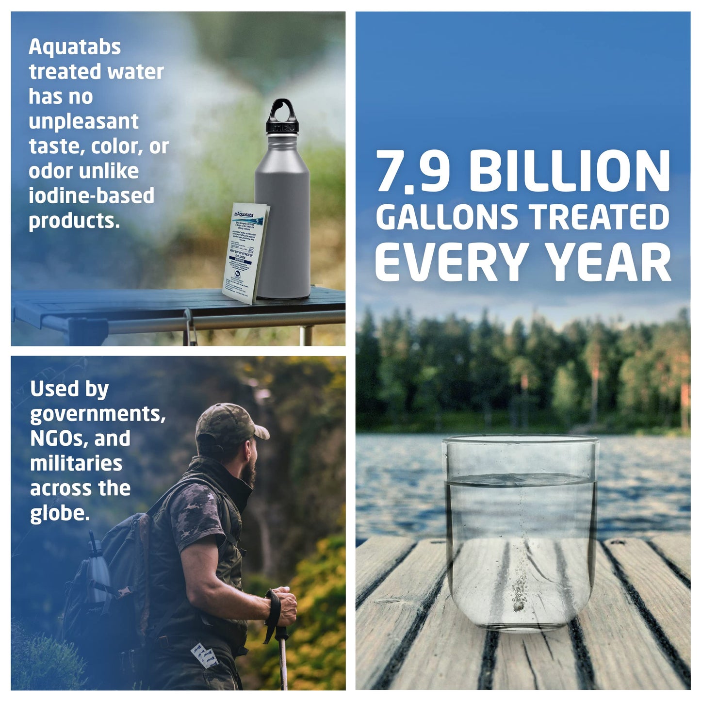 Aquatabs 397mg Water Purification Tablets (100 Pack). Water Filtration System for Camping, Boating, Emergency Water, Survival, and Marine. Easy-to-Use Water Purifier Treatment.