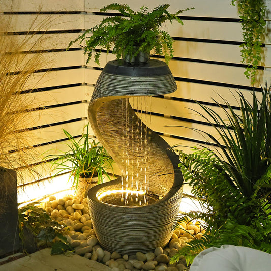 Wasserbrunnen, Außenbrunnen, Garten – Standbrunnen für drinnen und draußen, Wasserfall, 89 cm, mit Lichtpumpe, für Garten, Terrasse, Hinterhof, Veranda, Heimkunstdekor 