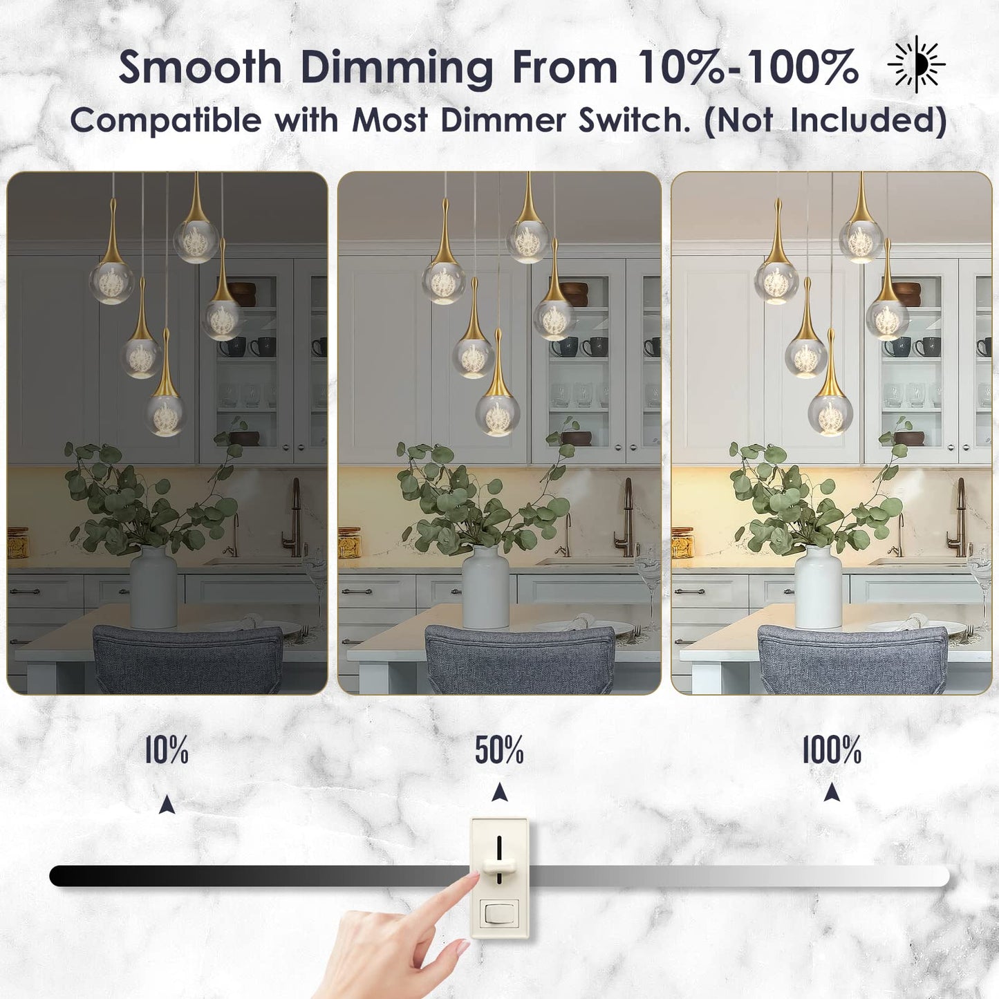 Modern LED Pendant Light for Kitchen Island, Dimmable Gold Teardrop Crystal Ceiling Pendant Lighting for Dining Room Bedroom Bathroom Hallway Entryway 3000k Warm White