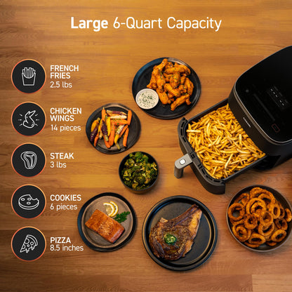 COSORI 6-Qt Air Fryer TurboBlaze – 9-in-1 Compact Oven, 90–450°F, Fast Turbo Mode, Grey, Low Oil Cooking, Roast, Bake, Reheat