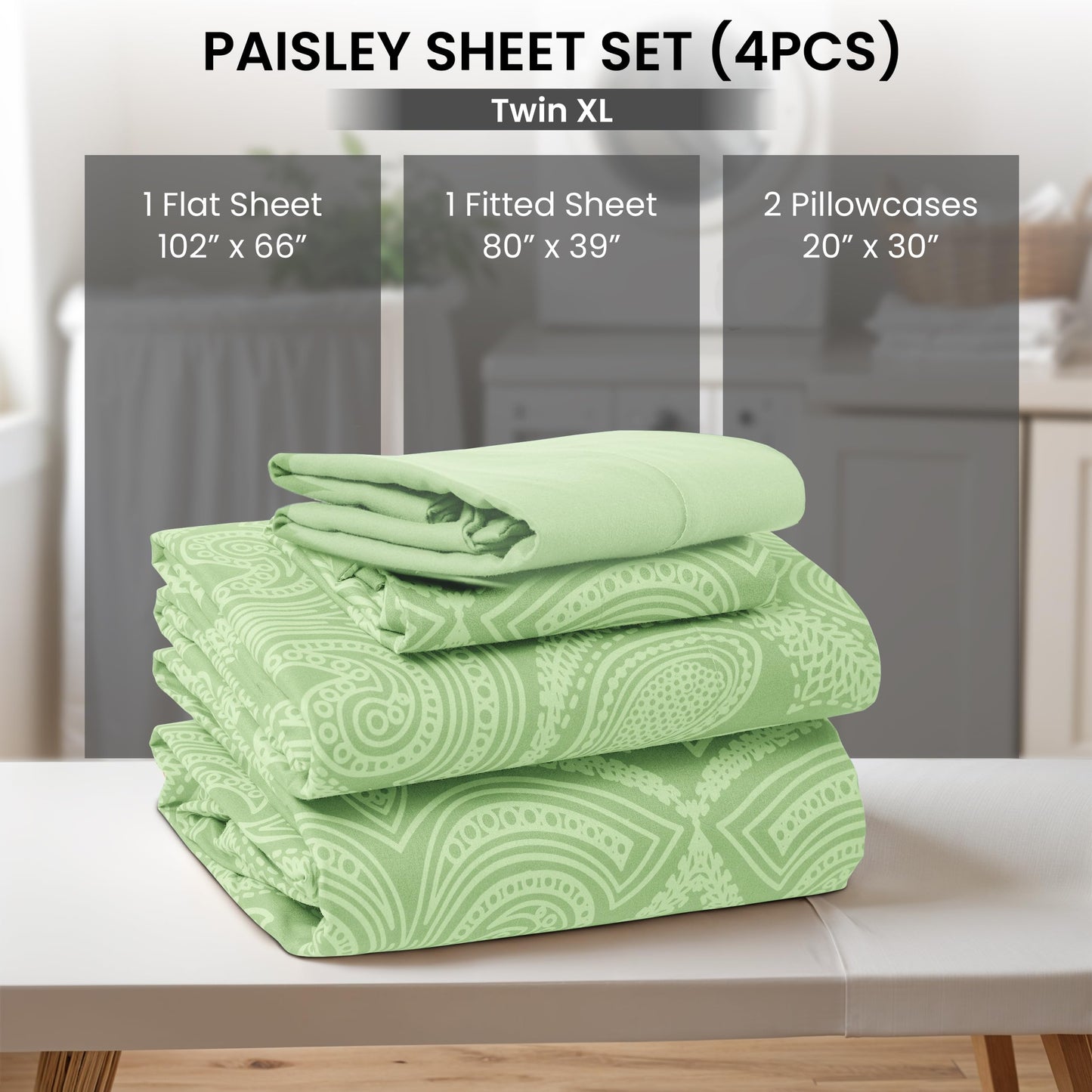 LUX Decor Paisley King Sheet Set, 6 PC Soft Microfiber Wrinkle Free Sheets - Luxurious Printed Bed Sheets Includes Flat Sheet, Fitted Sheet with Deep Pockets, & 4 Pillowcases - Taupe