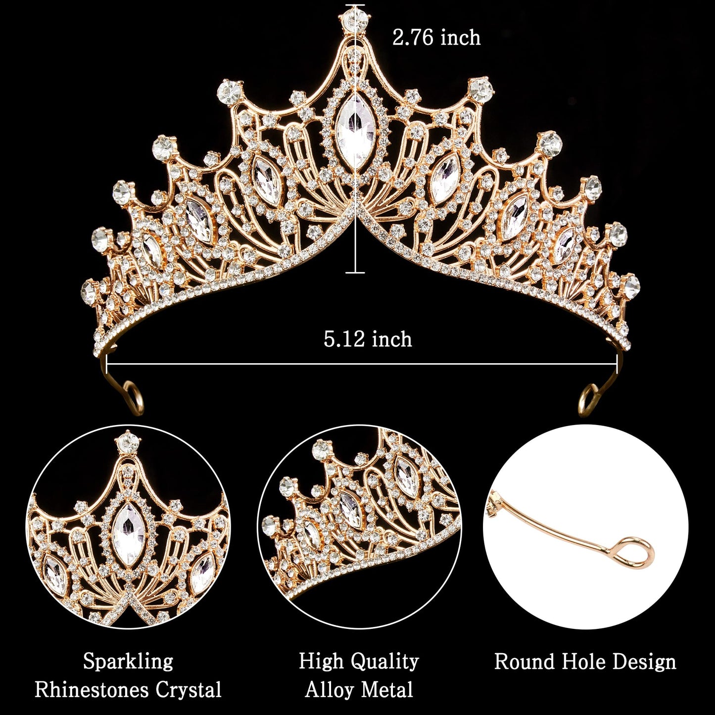 Gold Crown for Women Crystal Princess Tiaras Rhinestone Queen Headband Wedding Bridal Hair Accessories Birthday Prom Pageant Party Coming of Age Ceremony Photo Props