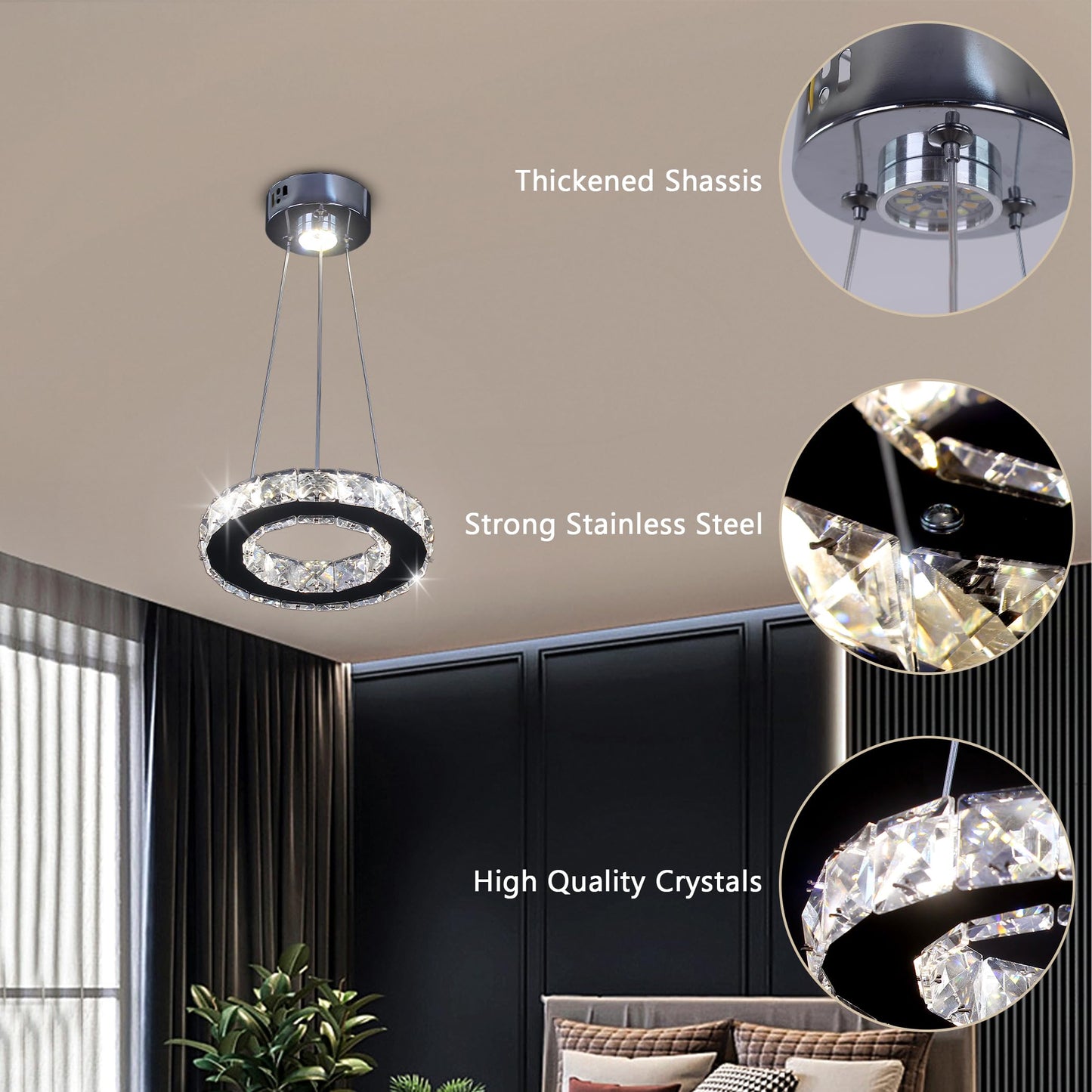 Modern Crystal Chandeliers LED Pendant Lighting Round Ring Flush Mount Ceiling Light Fixture Mini Chandelier for Dining Room Kitchen Island Hallway (3 Color)