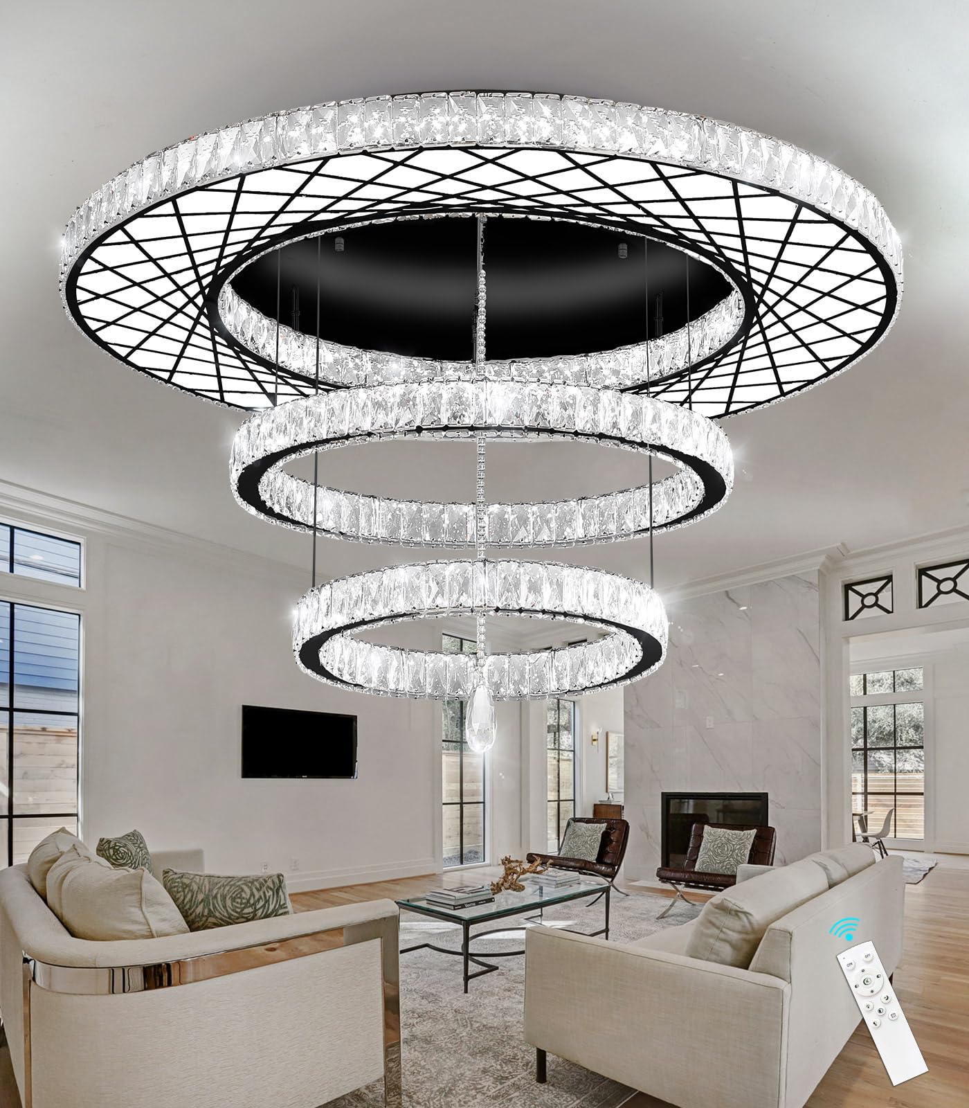 Modern Flush Ceiling Chandelier Bedroom Light Fixtures Crystal Flat Sloping Ceiling Lights for Hallway Kitchen Dining Room Dimmable Light with Remote Gold