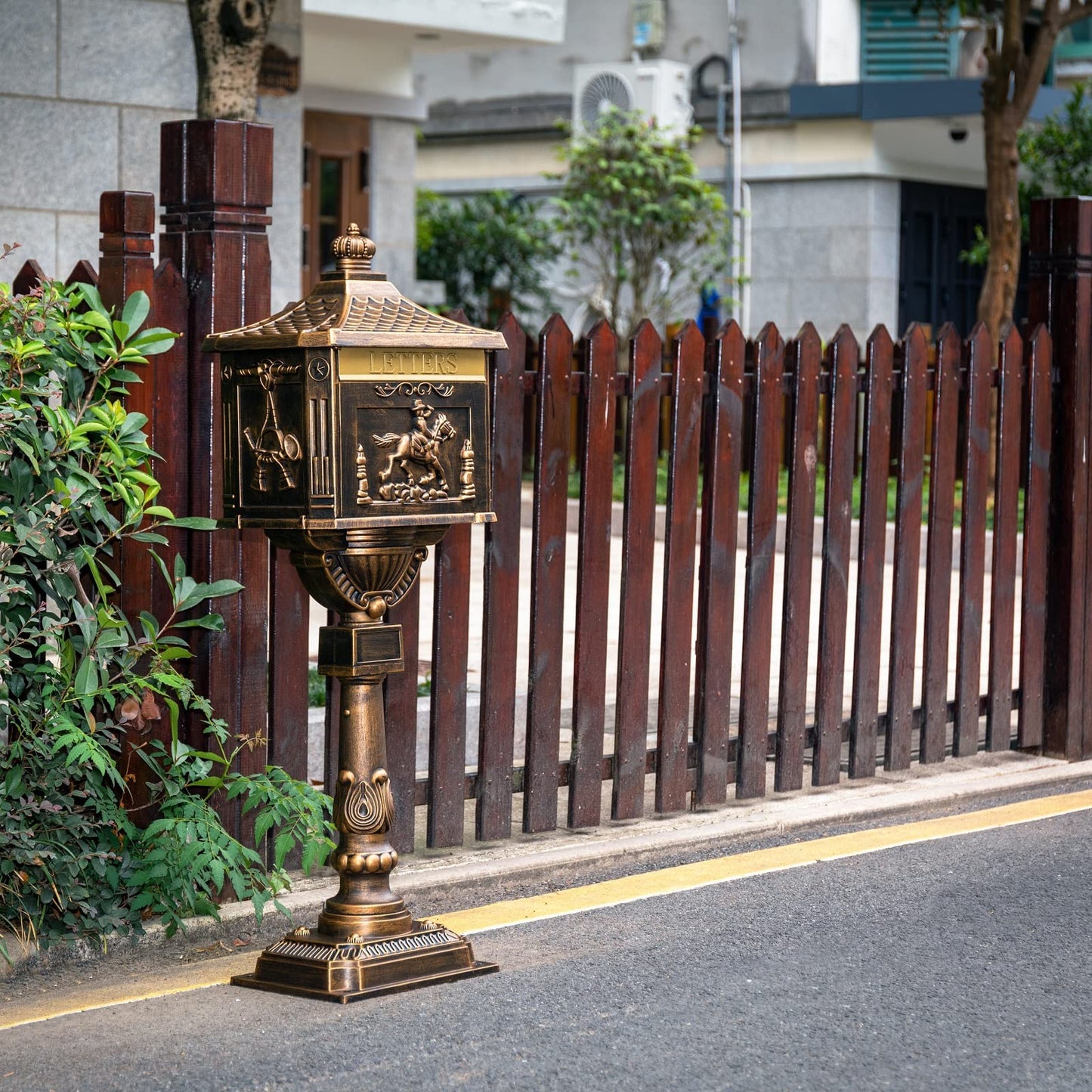 Boîte aux lettres antirouille en aluminium moulé avec verrou de sécurité, montage sur poteau, grande taille, bronze 