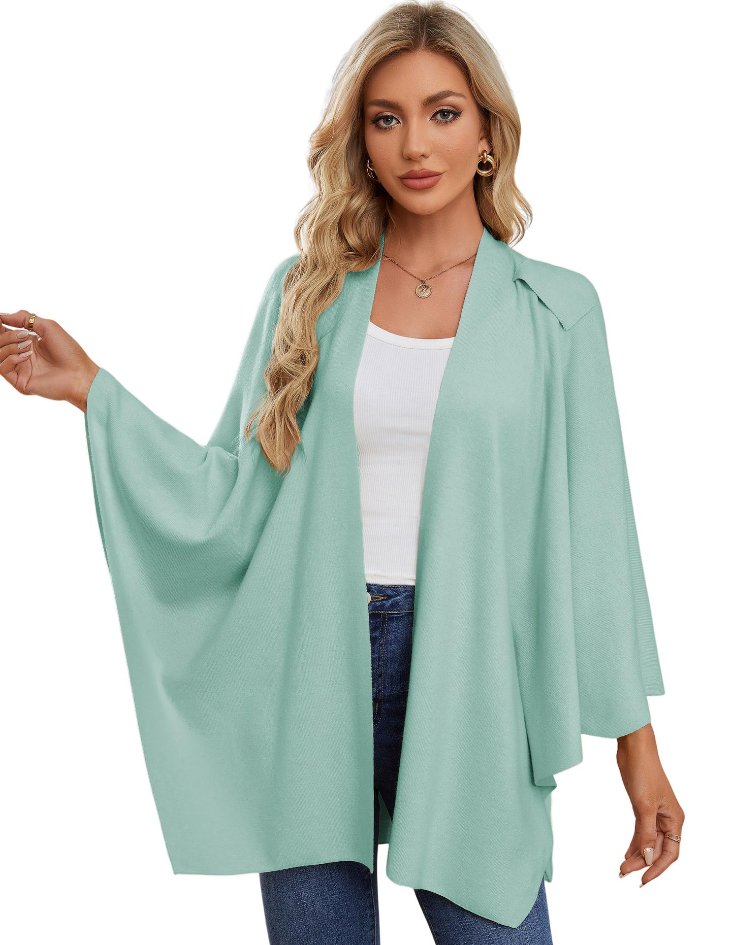 PULI Femmes Grand Poncho Croisé Sur Le Devant Pull Enveloppant Topper Tricoté Élégant Châles Cape pour l'Automne Hiver