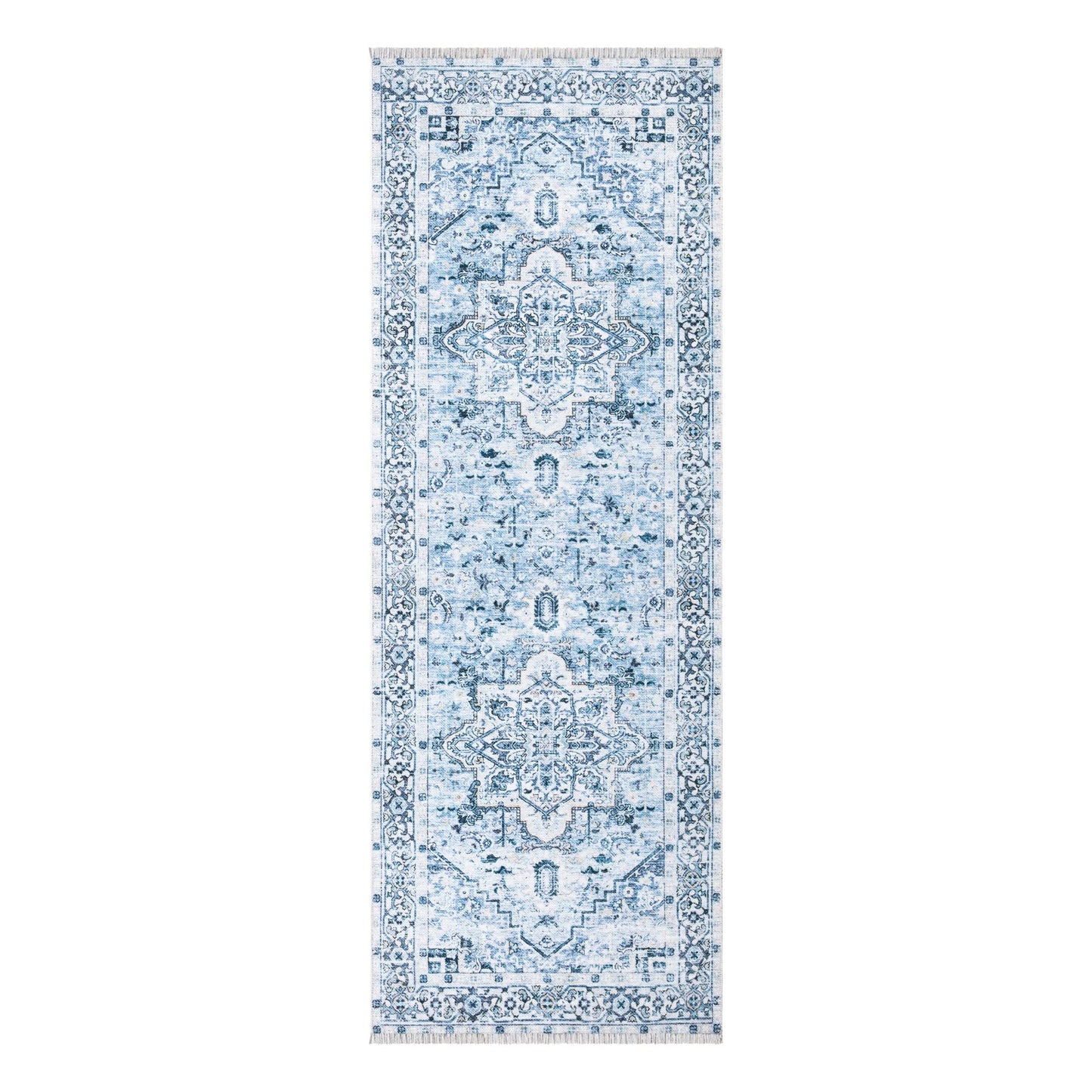 Bloom Rugs Caria, waschbarer, rutschfester Teppich, 4 x 6 Zoll, blauer traditioneller Teppich für Wohnzimmer, Schlafzimmer, Esszimmer und Küche, genaue Größe: 4 x 6 Fuß 