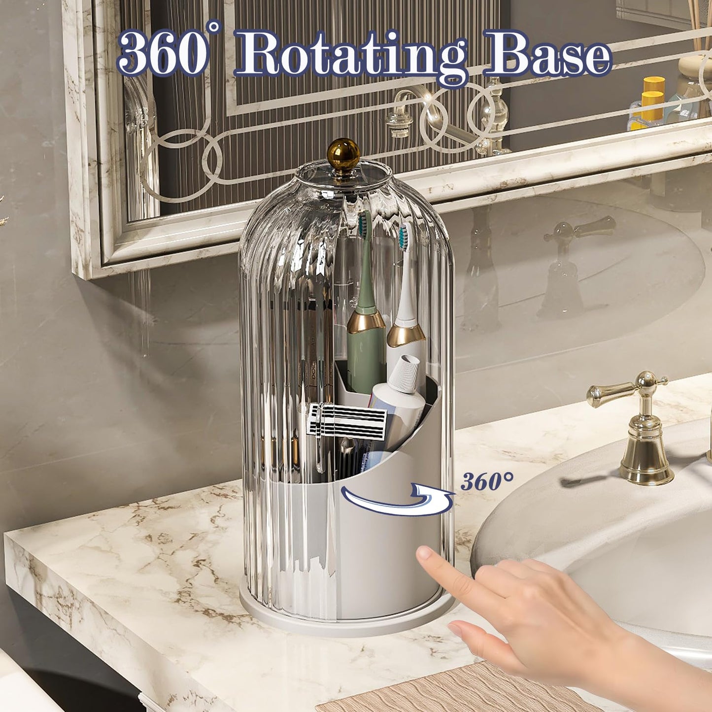 Multi-Use Bathroom Caddy, Dustproof Rotating Organizer with Cover