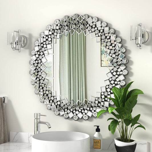 MUAUSU Crystal Accent Mirror for Wall Decor -28" x 20" Mosaic Frame Decorative Wall Mirrors Rectangle Mirror for Living Room, Bedroom, Bathroom