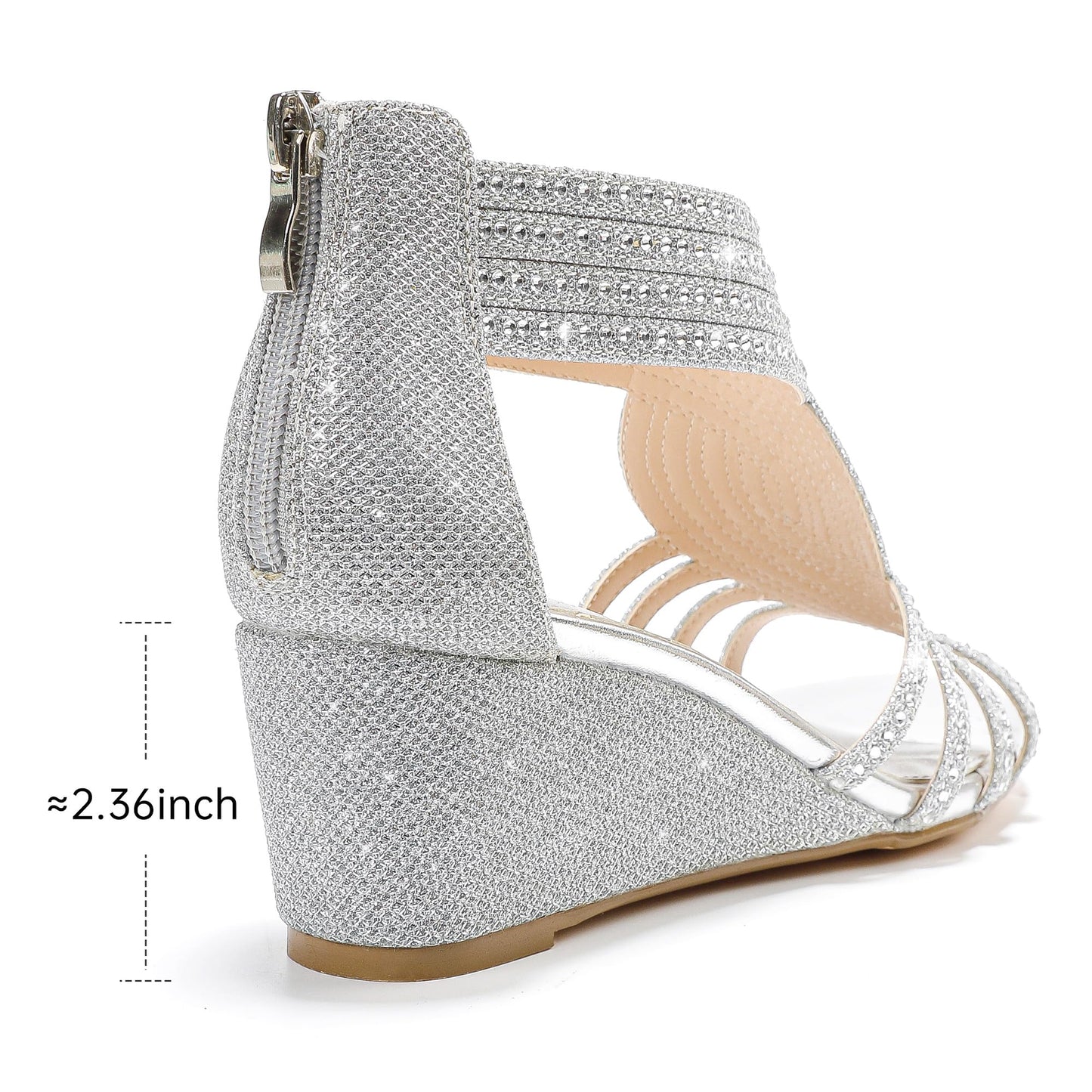 Damen Keilsandalen mit glitzernden Strasssteinen, offene Zehenpartie, modische, elegante Sandalen für Abendveranstaltungen, Hochzeiten und Abschlussbälle 