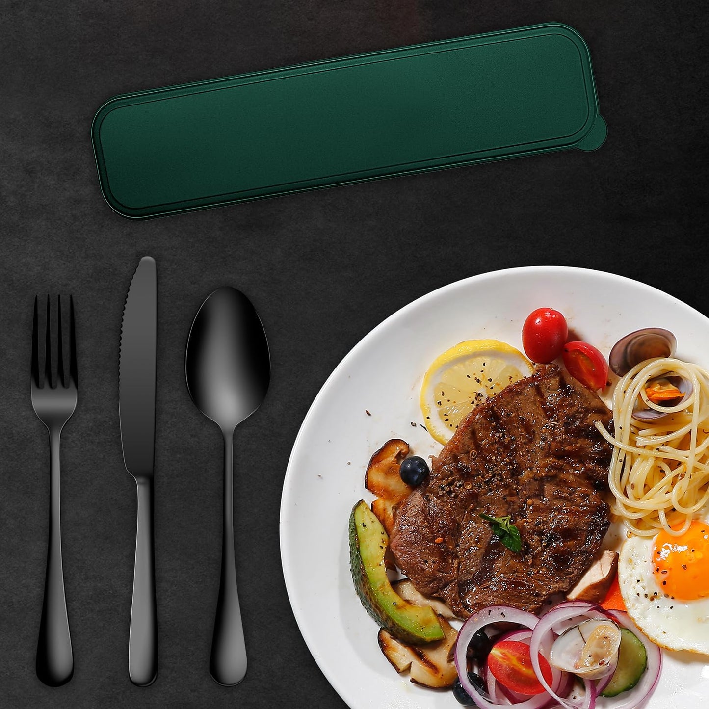Portable Travel Utensils Set, 18/8 Stainless Steel 3 PCS Cutlery Set Including Knife Fork and Spoon, Reusable Travel Silverware Set with Case for Lunch Box Camping School Office