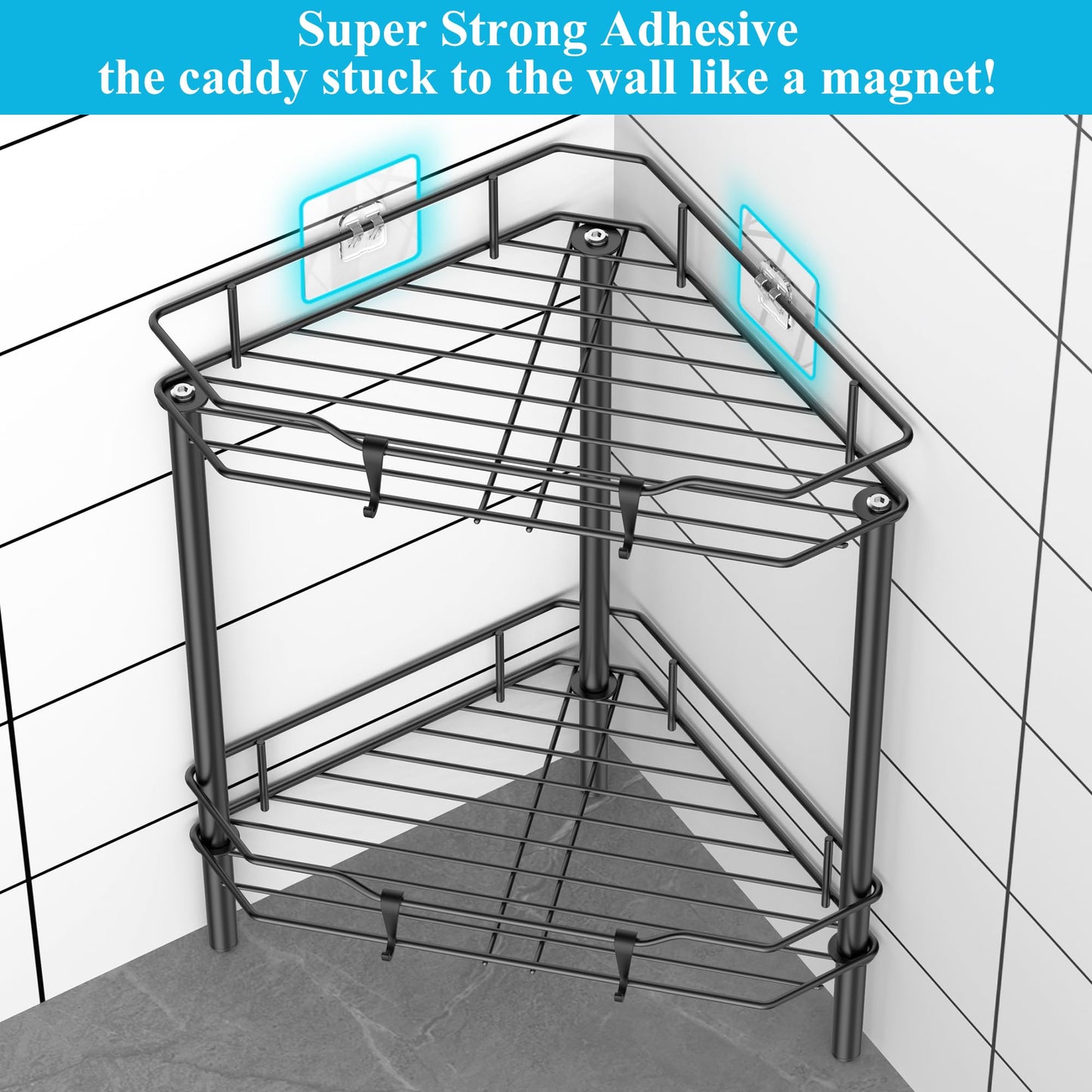4 Tier Floor Standing Corner Shower Caddy Organizer Shelf with Hooks