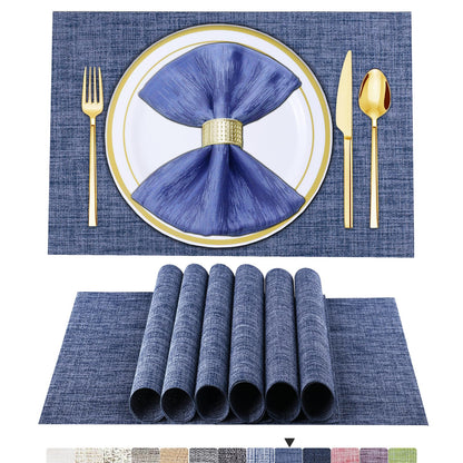 Set of 6 Placemats – Washable Woven Vinyl Table Mats for Dining, Kitchen, Indoor/Outdoor Use