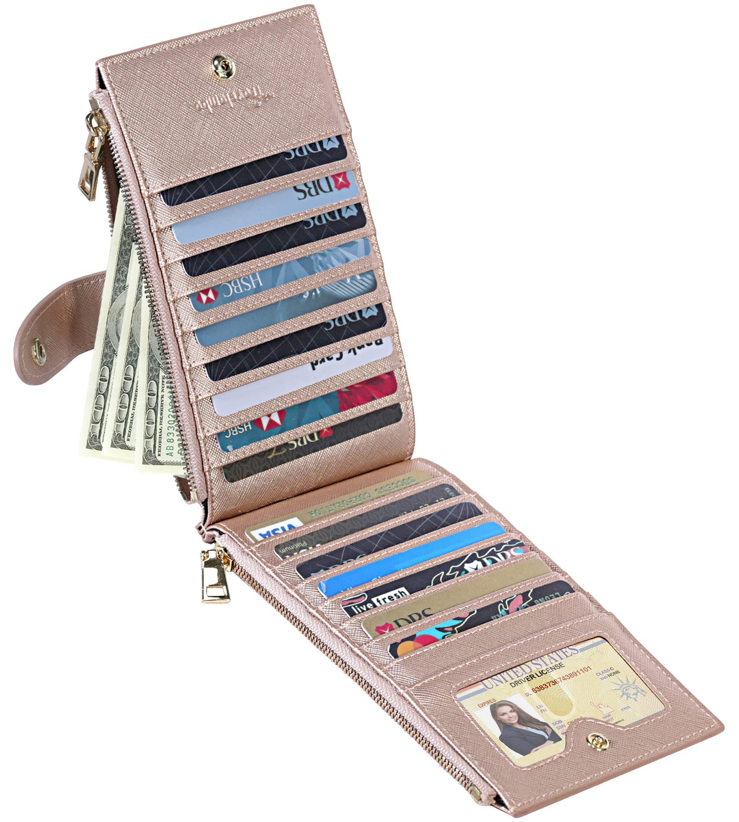 Travelambo RFID Wallet Women Large Size Bifold Multi Card Wallet Case with Zipper Pocke Credit Card Holder for Women