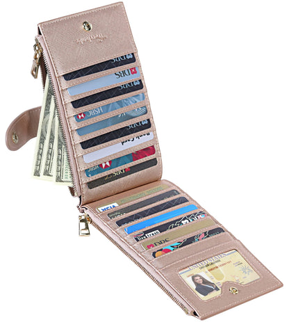 Travelambo RFID Wallet Women Large Size Bifold Multi Card Wallet Case with Zipper Pocke Credit Card Holder for Women