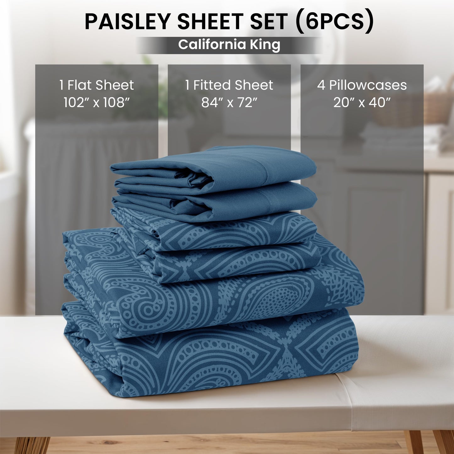 LUX Decor Paisley King Sheet Set, 6 PC Soft Microfiber Wrinkle Free Sheets - Luxurious Printed Bed Sheets Includes Flat Sheet, Fitted Sheet with Deep Pockets, & 4 Pillowcases - Taupe