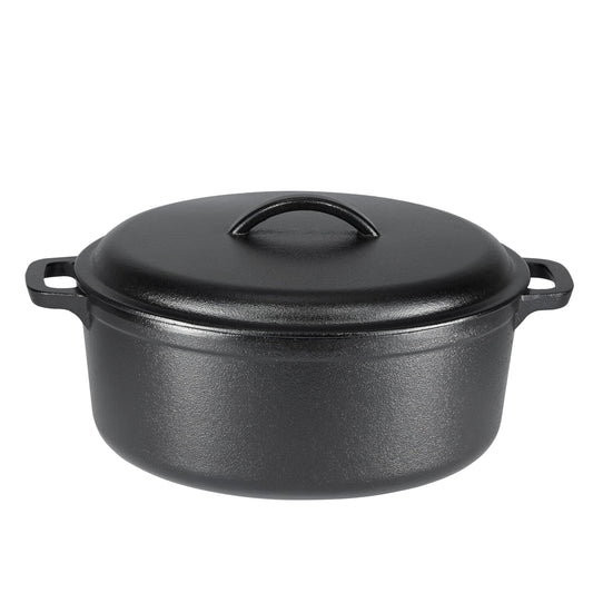 Amazon Basics Round Pre-Seasoned Cast Iron Dutch Oven Pot with Lid and Dual Handles, Heavy-Duty & Large, 7-Quart, Black