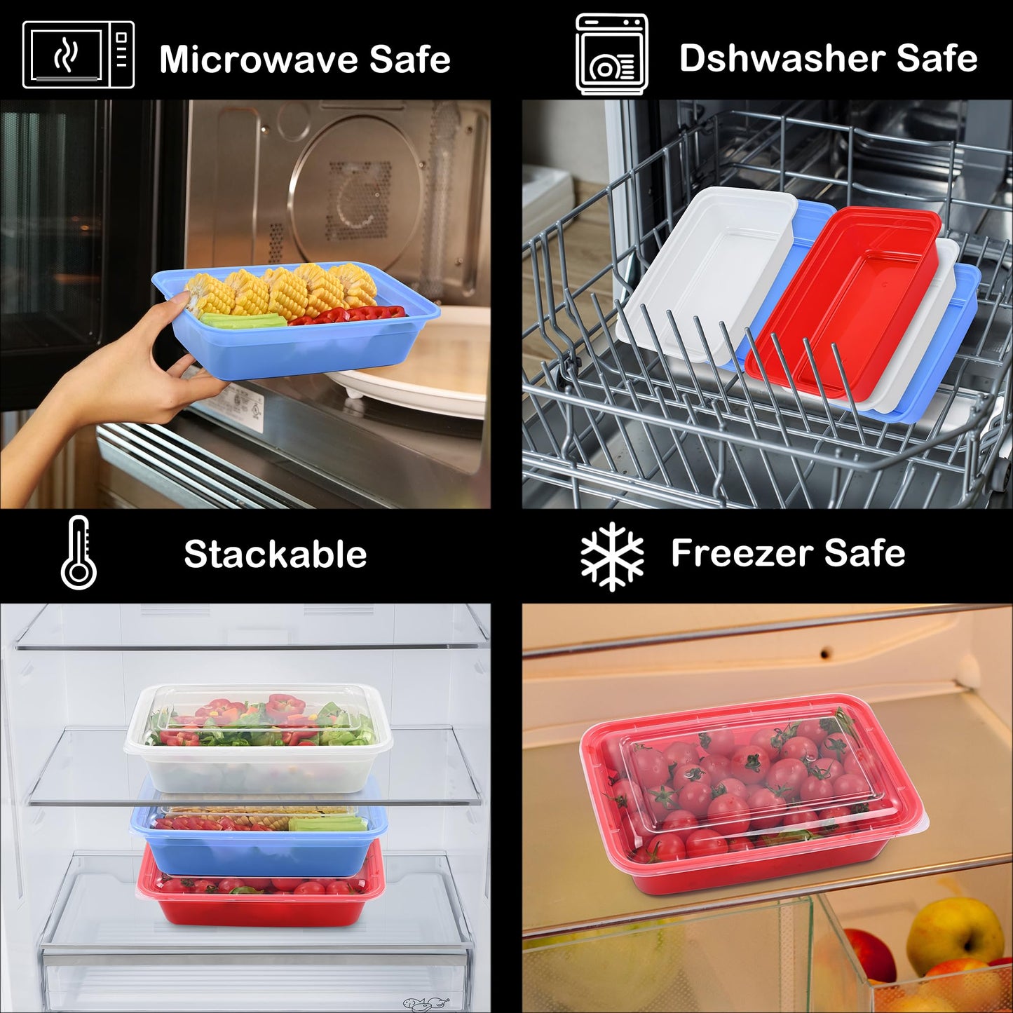 Prep Food Storage Containers with Lids – Reusable BPA-Free Lunch Bento Boxes, Stackable, Microwave, Dishwasher & Freezer Safe