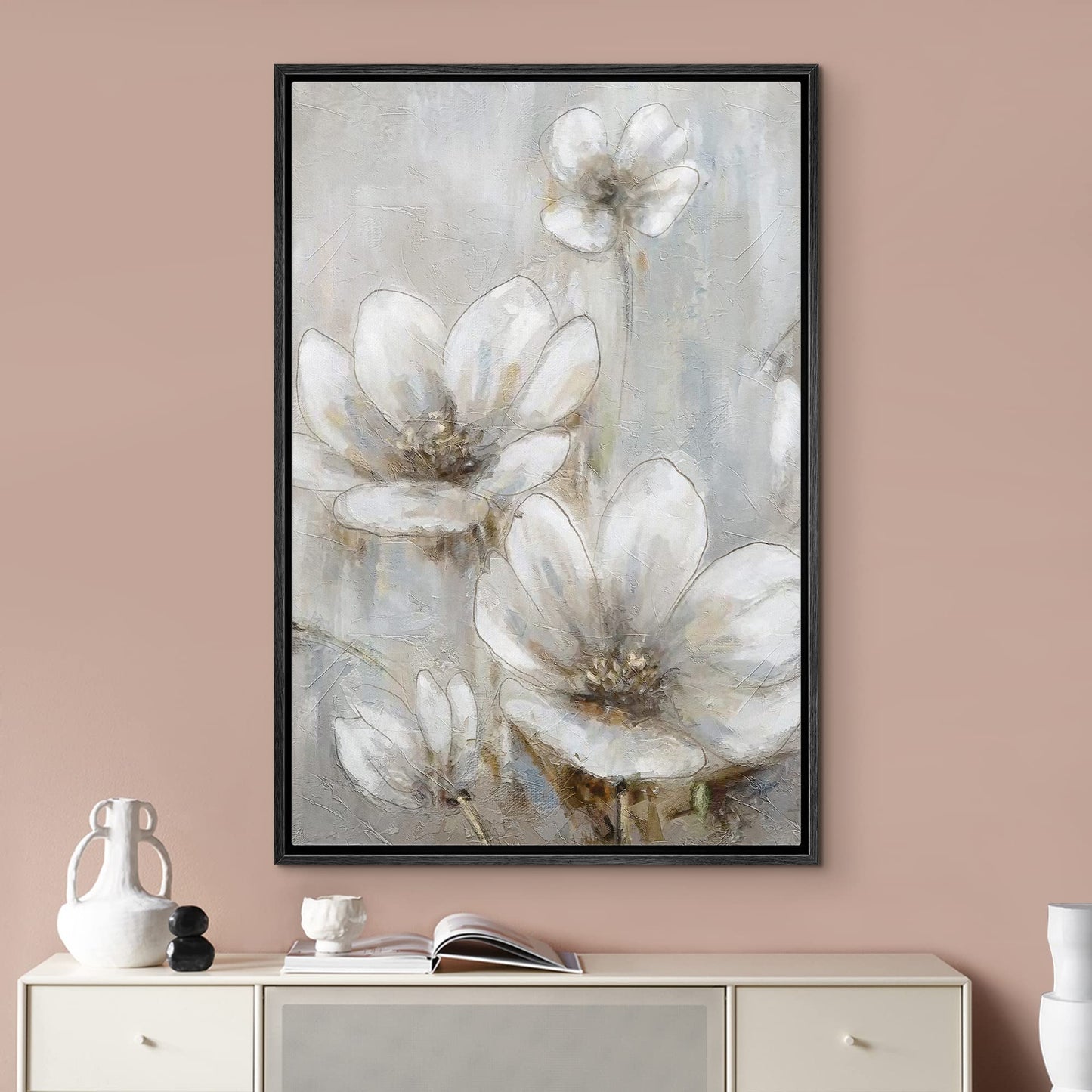 Canvas Print Wall Art White Gold Close Up Garden Carnation Flower Plant Nature Wilderness Illustrations Modern Art Farmhouse/Country Rustic Relax/Calm for Living Room, Bedroom, Office - 16"x24"