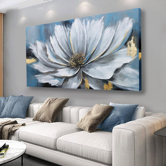 Yuaxker Fleur Art Mural Blanc et Or Floral Toile Peinture Art Moderne Décoration Murale Œuvre Botanique pour Salon Chambre Salle à Manger Bureau Décoration Intérieure 20x40 pouces