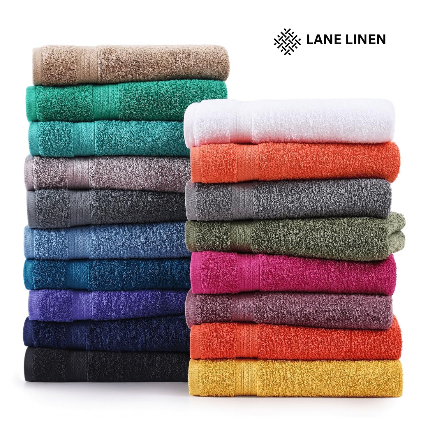 LANE LINEN 24-teiliges Badezimmerhandtuch-Set – 100 % Baumwolle, Badetuch-Sets, 4 Badetücher extragroß, 2 Badelaken, 6 Handtücher fürs Badezimmer, 8 Waschlappen, 4 Fingerkuppen-Handtücher – weiße Handtücher 