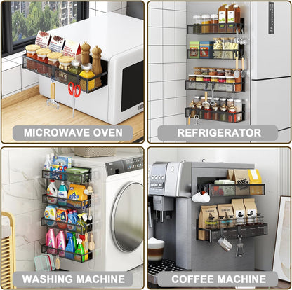 Magnetic Spice Rack for Refrigerator, 6-Pack Fridge Shelf Organizer with Hooks