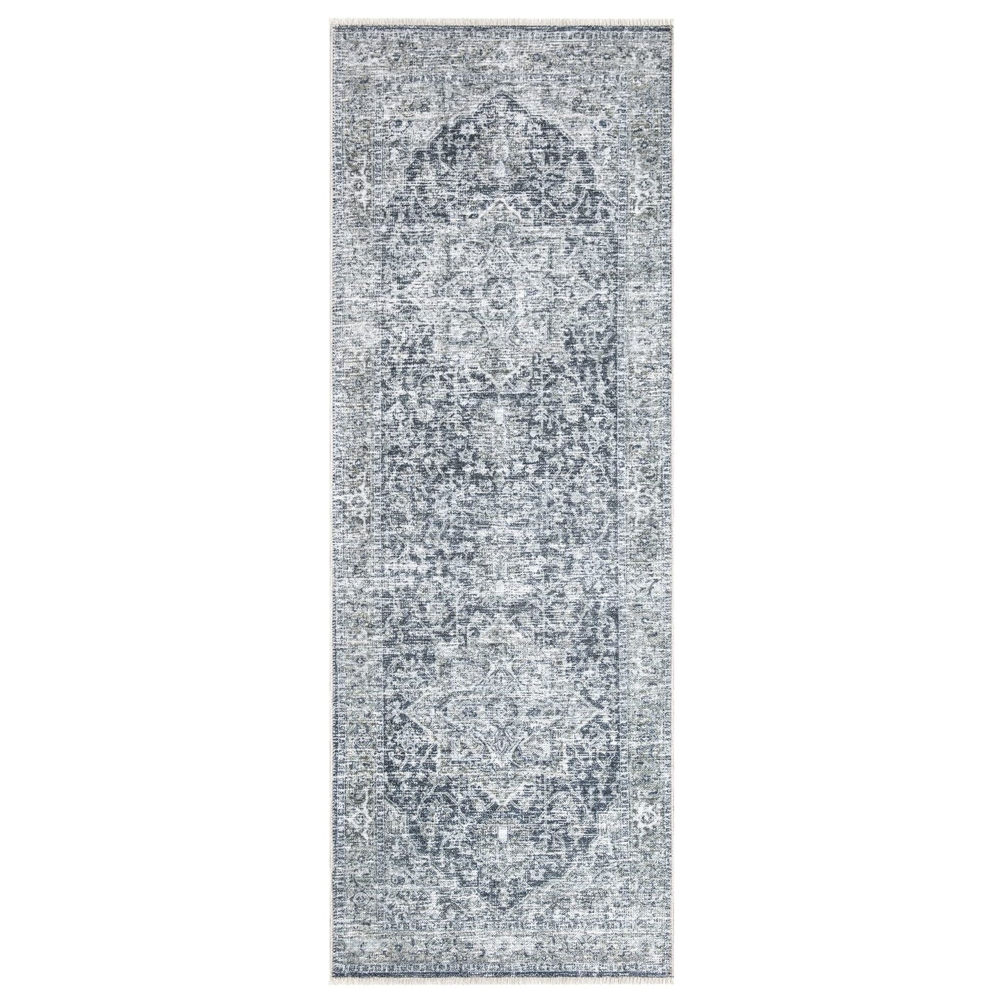 Tapis lavable antidérapant Bloom Rugs Caria 4x6 - Tapis traditionnel bleu pour salon, chambre, salle à manger et cuisine - Taille exacte : 4' x 6' 