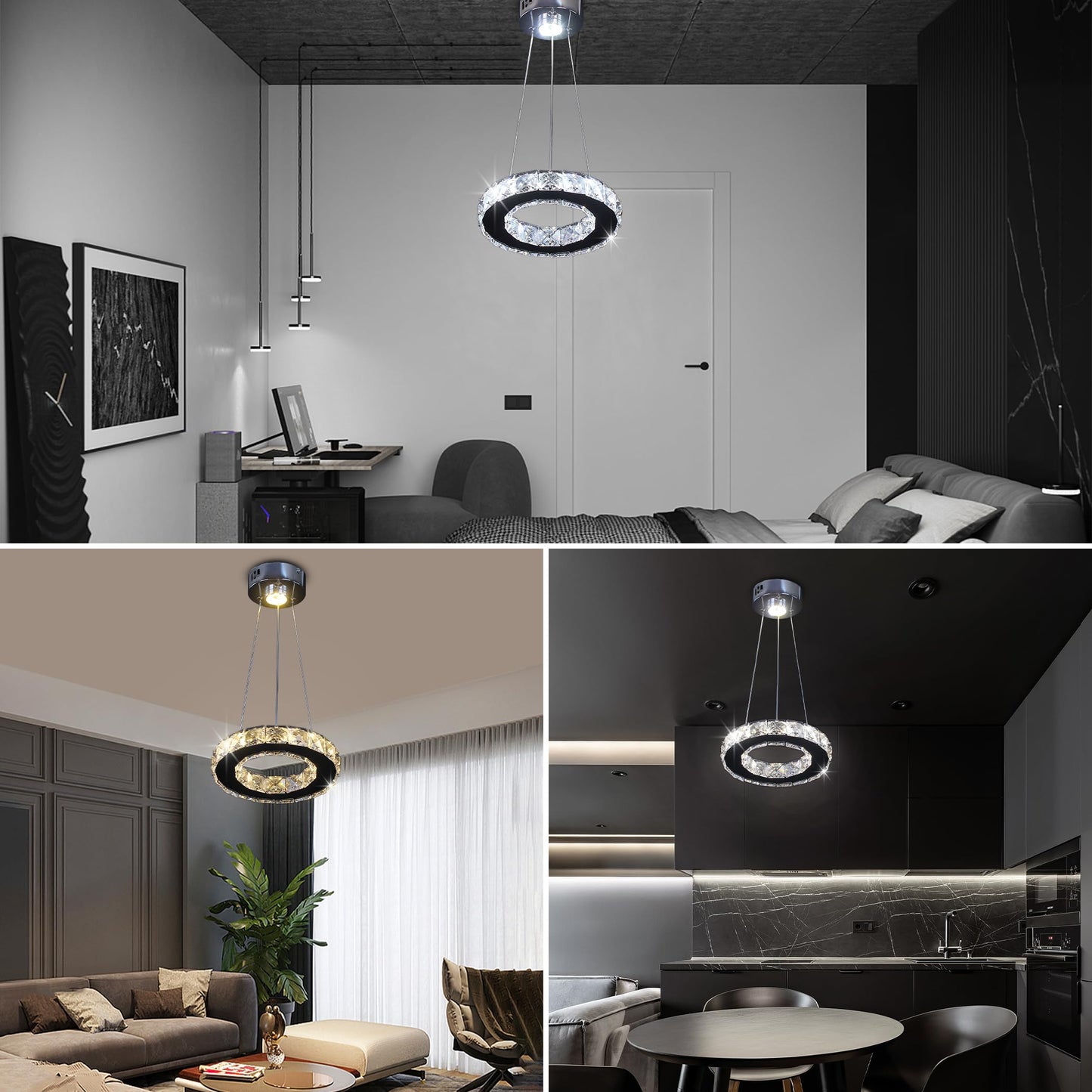 Modern Crystal Chandeliers LED Pendant Lighting Round Ring Flush Mount Ceiling Light Fixture Mini Chandelier for Dining Room Kitchen Island Hallway (3 Color)