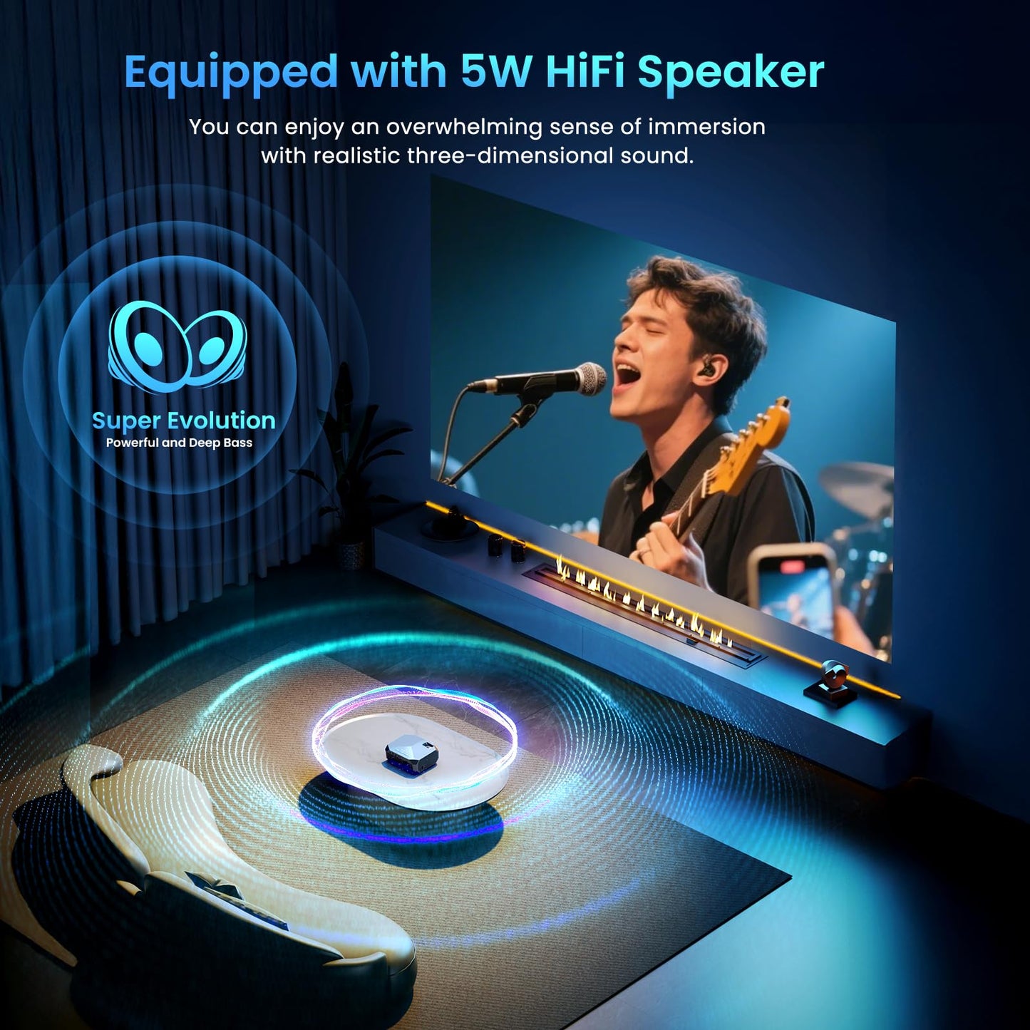 Smart Projector with WiFi 6 & Bluetooth 5.3 – 4K Outdoor/Indoor Movie Projector with Netflix, Prime Video & YouTube