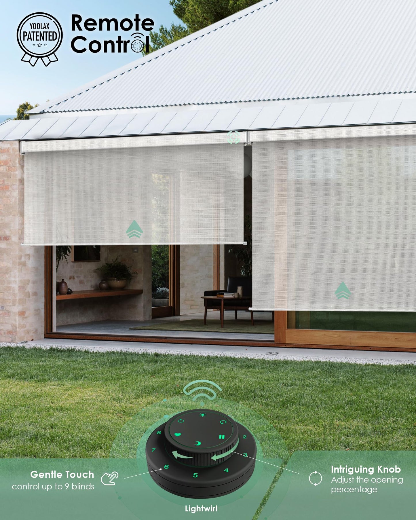 Yoolax Motorisierte Außenrollos, Smart-Jalousien, kompatibel mit Alexa Google, Sonnenschutz mit Fernbedienung, Smart-Jalousien für Veranda, Terrasse, wasserdichte Rollos, individuell anpassbar (3 % Offenheit, Alpine Rock) 