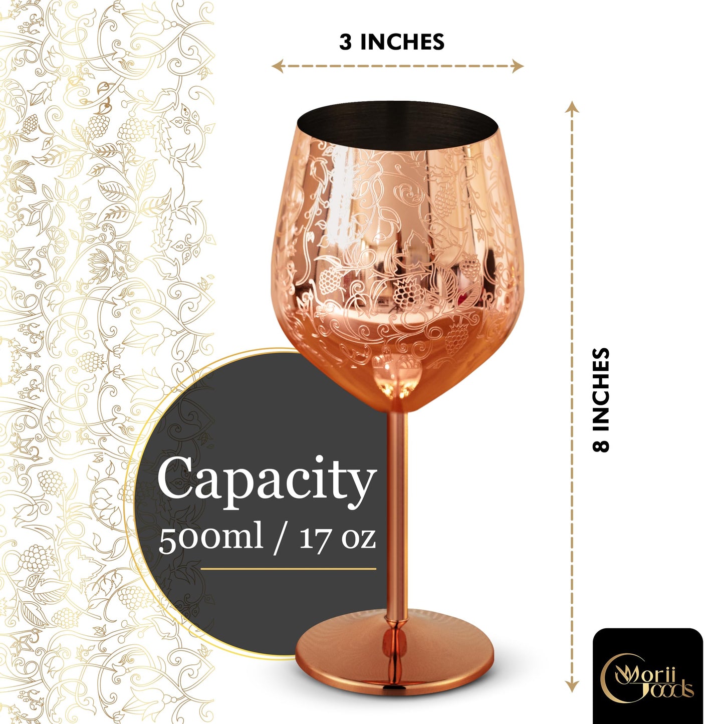 Stainless Steel Wine Glasses - Set of 2 Etched Wine Glasses, Unbreakable Rose Gold Wine Glasses for Travel, Camping and Pool, Fancy Wine Glasses for Women and Men