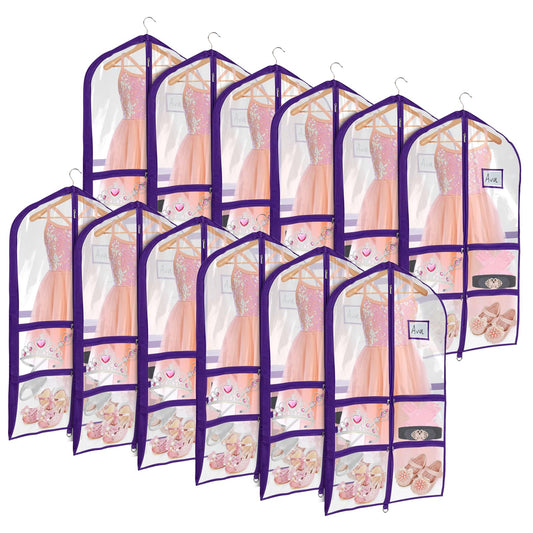 Univivi Clear PVC Dance Costume Bags (3 Pack) Garment Bag 40 Inch for Dance Competitions, with 4 Medium Clear Zipper Pockets and 1 Large Back Zippered Pocket [Upgraded Version]