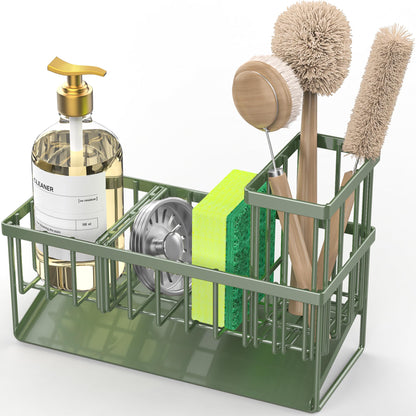 Kitchen Sink Caddy Organzier with High Brush Holder, Sponge Holder for Sink, 304 Rustproof Stainless, Kitchen Countertop Soap Dispenser Organizer, Kitchen Decor and Accessories