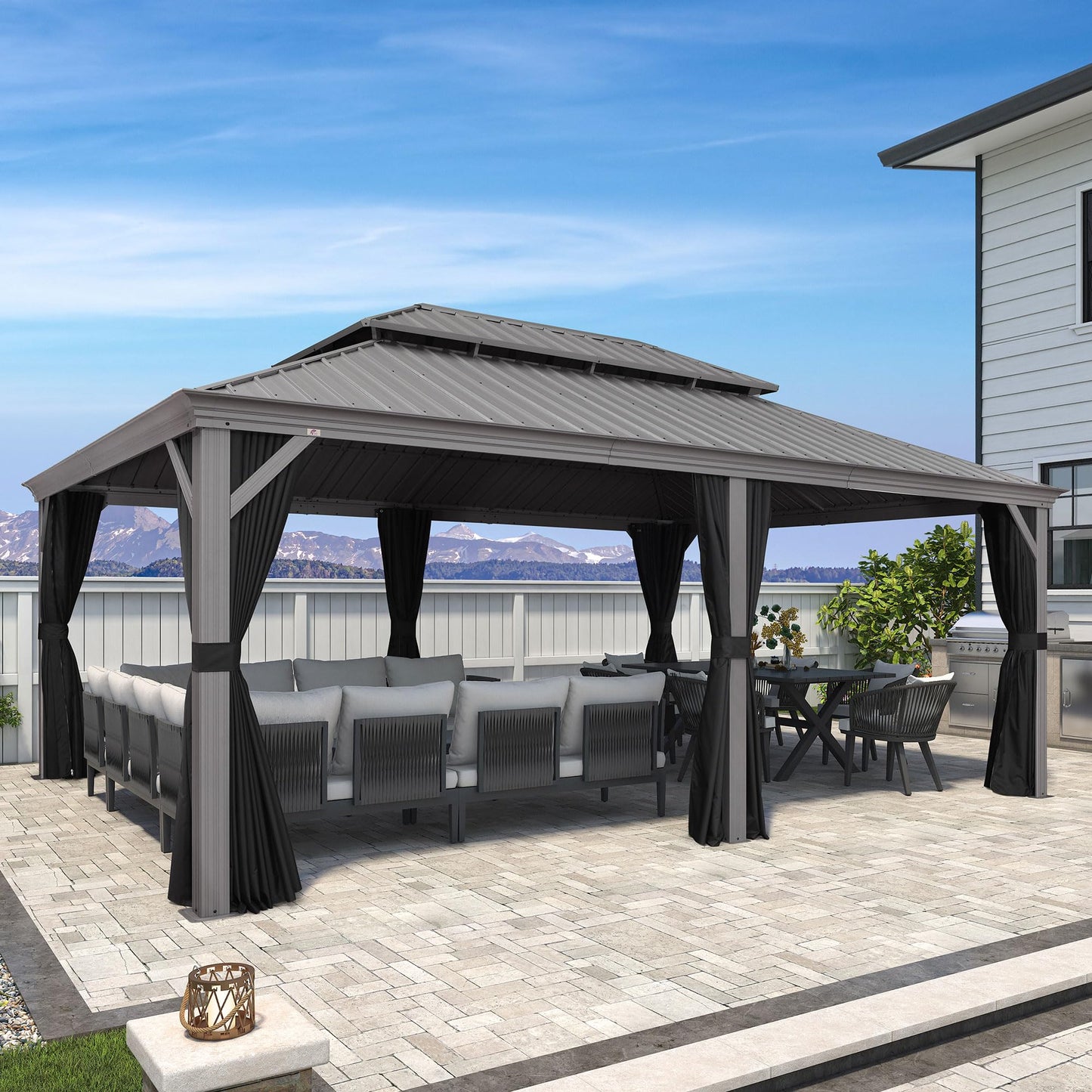 PURPLE LEAF 14' x 20' Patio Hardtop Gazebo with Light Metal Roof Heavy Duty Wind Resistance Outdoor Permanent Large Pavilion Gazebo for Patio Deck and Garden, Netting and Curtains Included, Light Grey