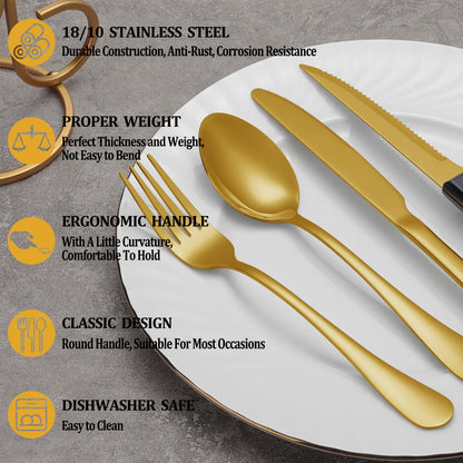 24-Piece Silverware Set with Steak Knives – Stainless Steel Flatware for 4